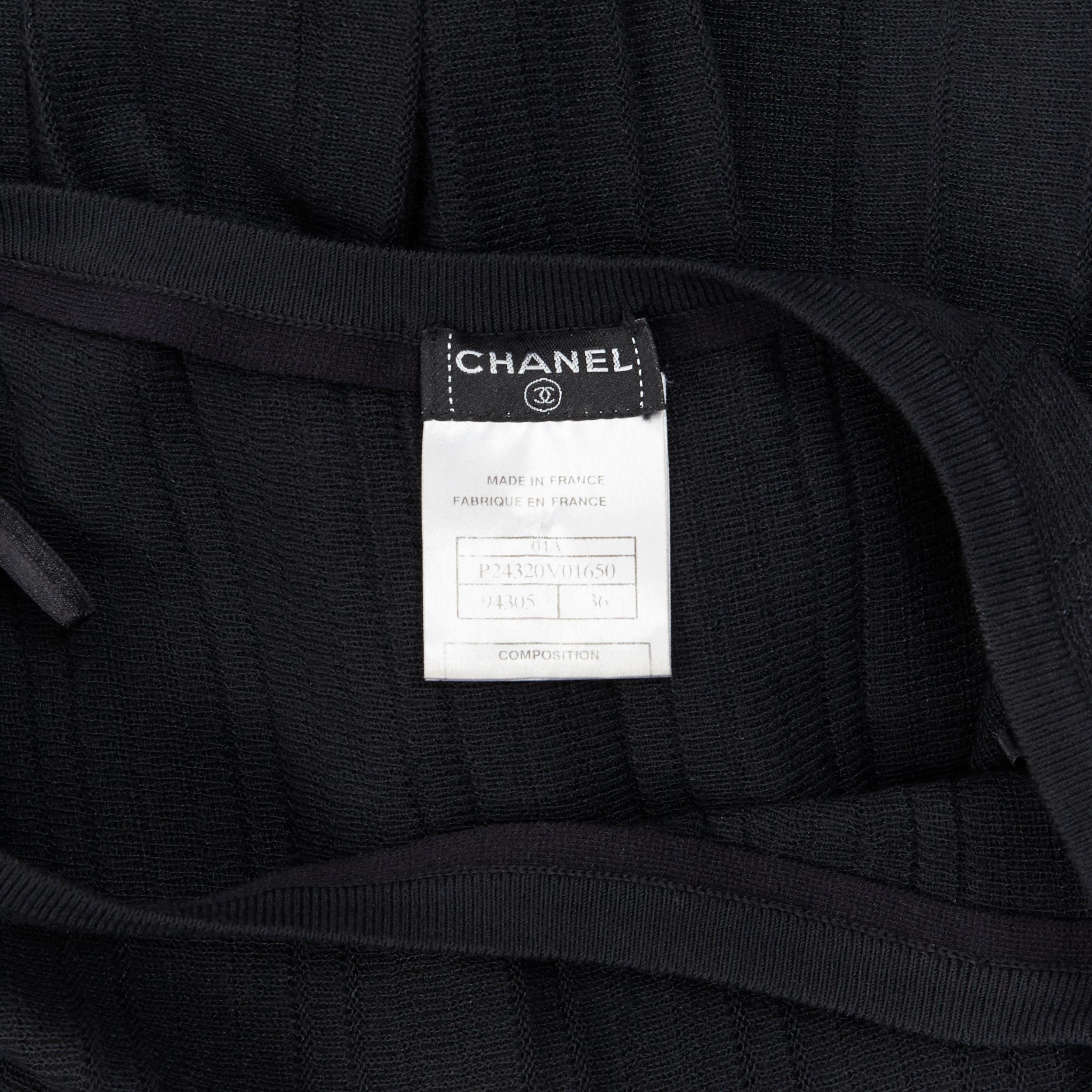 CHANEL 04A black CC logo rayon knitted ribbed pleated flared midi skirt FR36 24