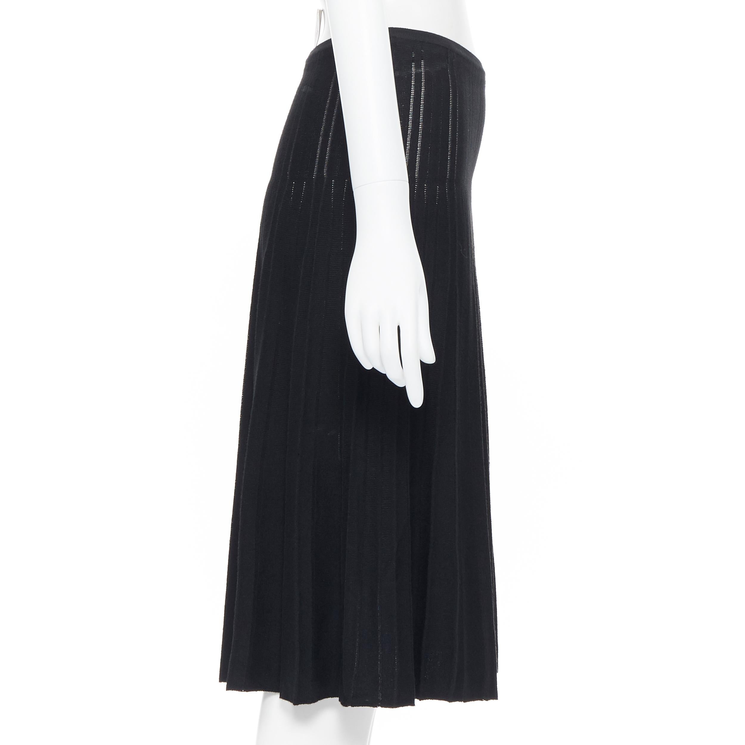 Black CHANEL 04A black CC logo rayon knitted ribbed pleated flared midi skirt FR36 24