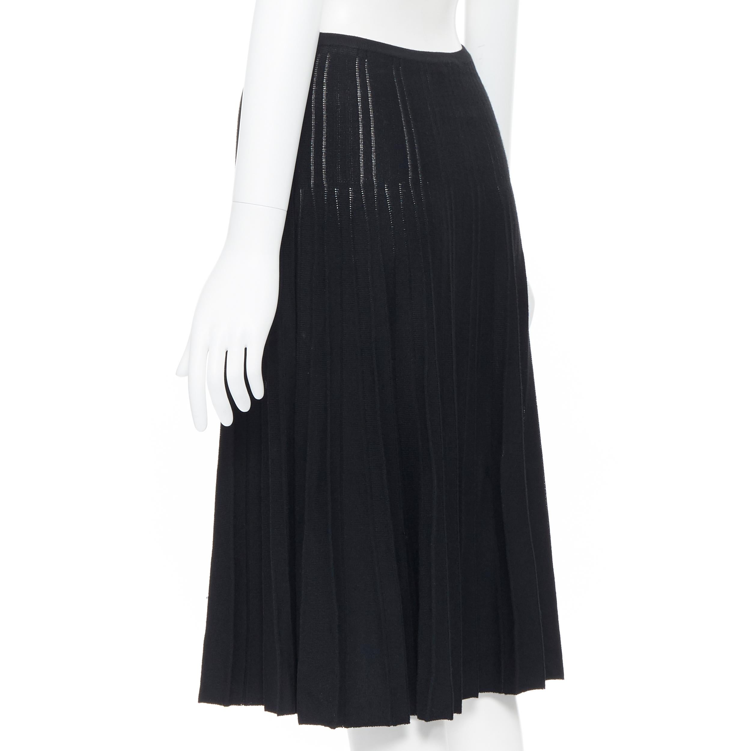 Women's CHANEL 04A black CC logo rayon knitted ribbed pleated flared midi skirt FR36 24