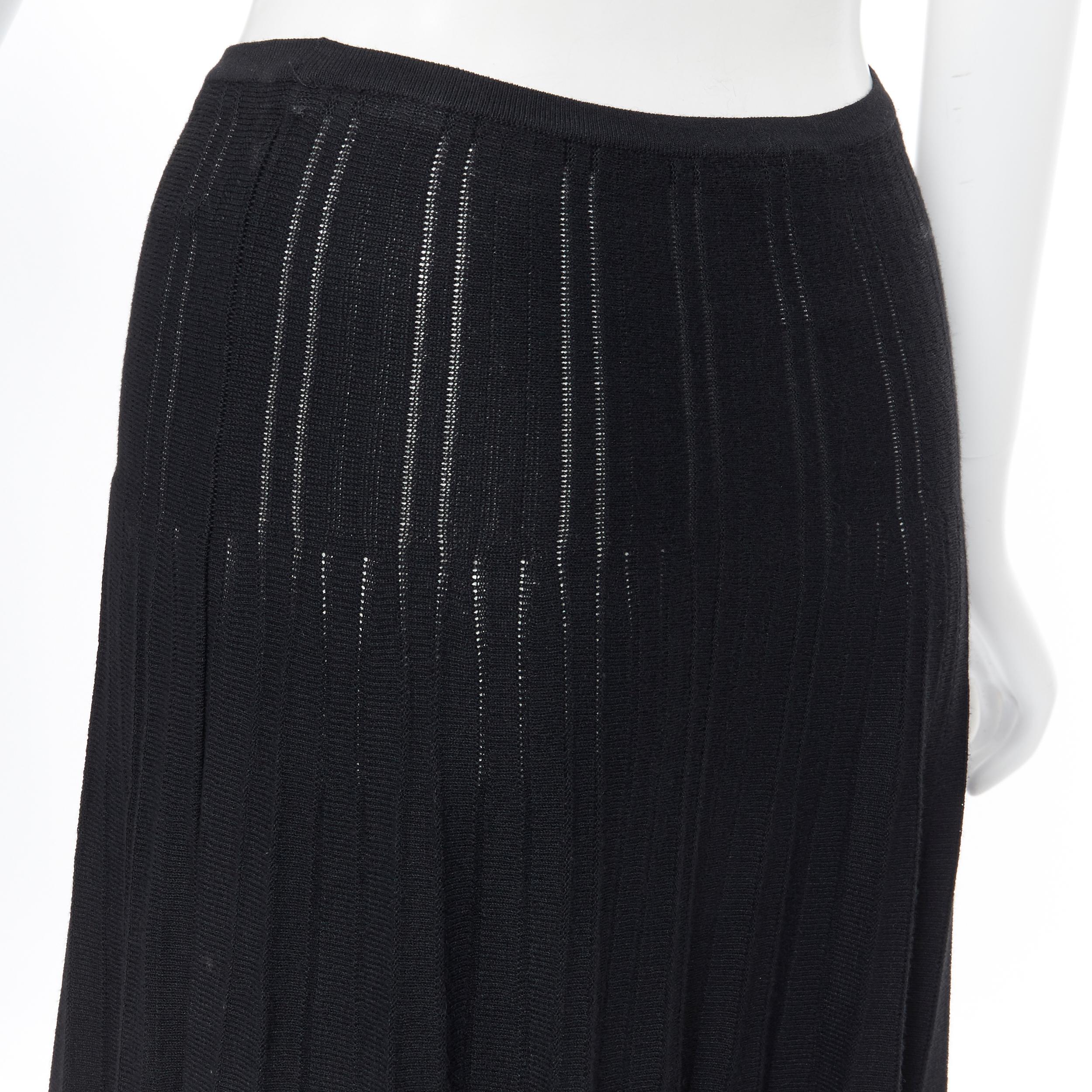 CHANEL 04A black CC logo rayon knitted ribbed pleated flared midi skirt FR36 24