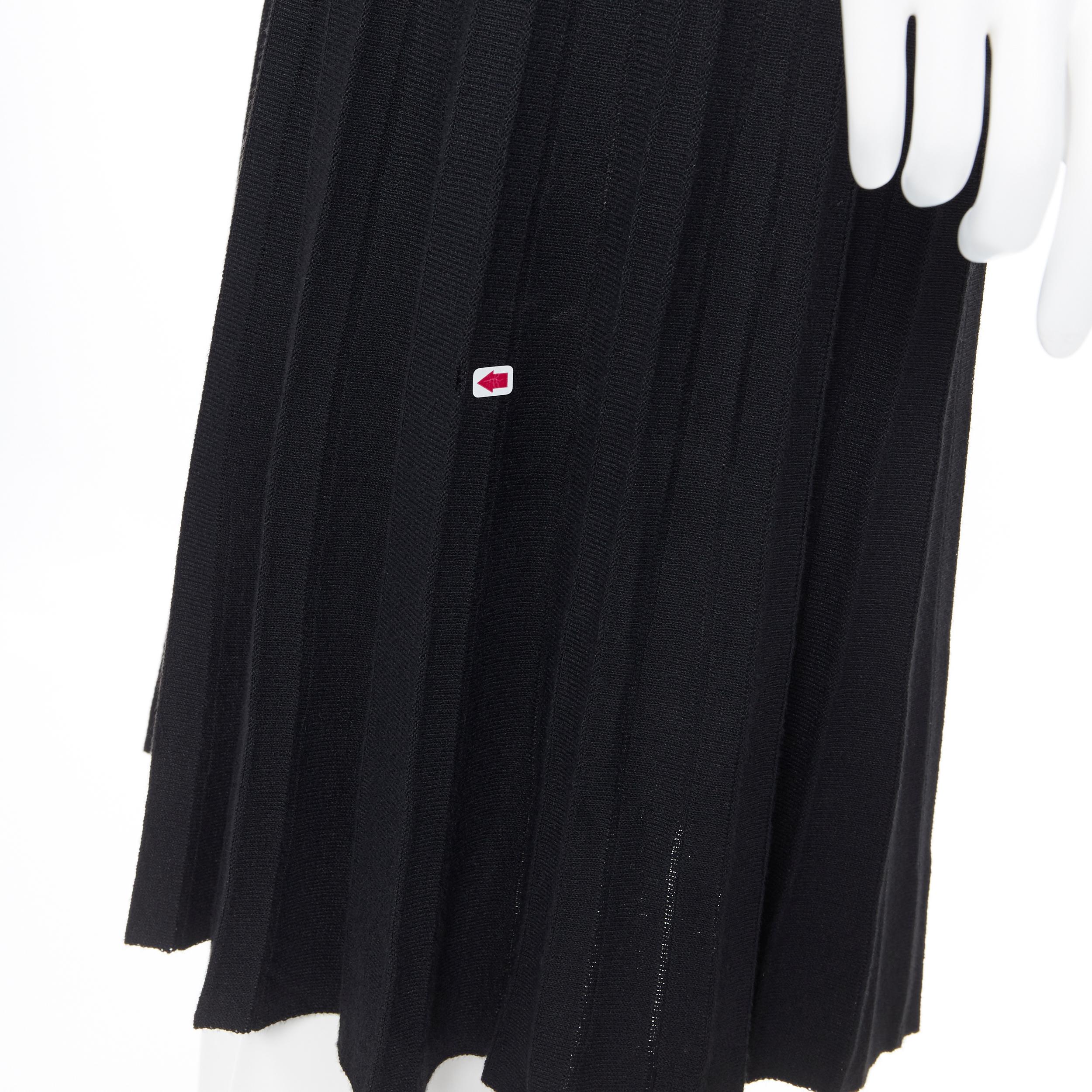 CHANEL 04A black CC logo rayon knitted ribbed pleated flared midi skirt FR36 24