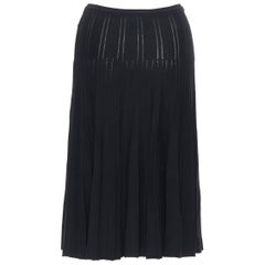 CHANEL 04A black CC logo rayon knitted ribbed pleated flared midi skirt FR36 24"