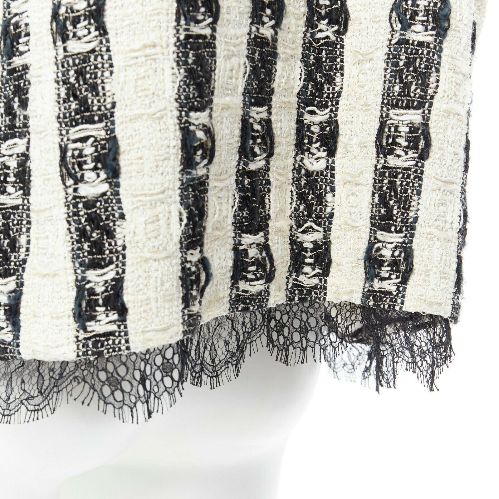 CHANEL 04A black white stripe lesage tweed scallop lace lined jacket FR48 2
