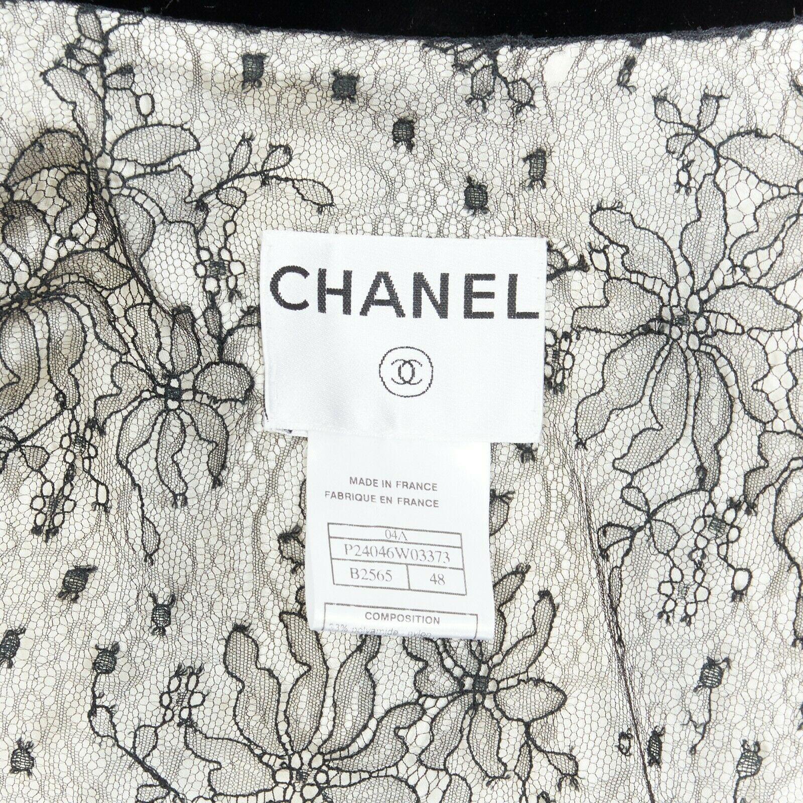 CHANEL 04A black white stripe lesage tweed scallop lace lined jacket FR48 3
