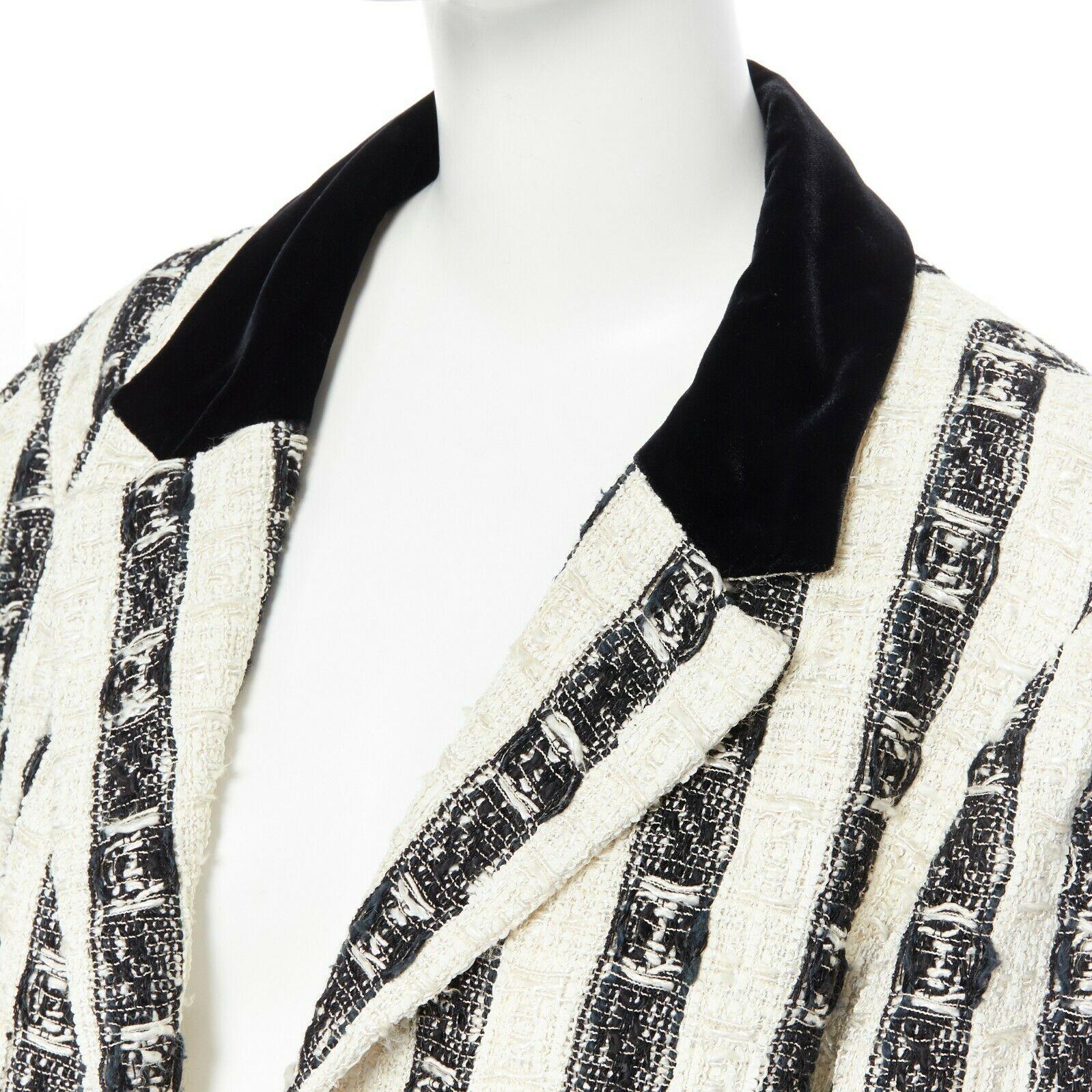 Women's CHANEL 04A black white stripe lesage tweed scallop lace lined jacket FR48