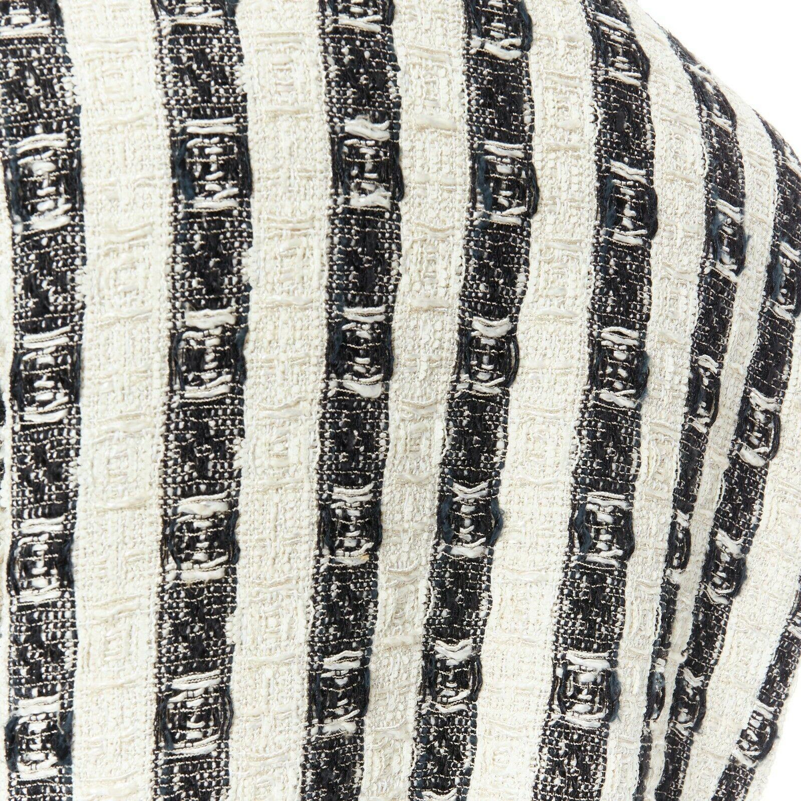 CHANEL 04A black white stripe lesage tweed scallop lace lined jacket FR48 1