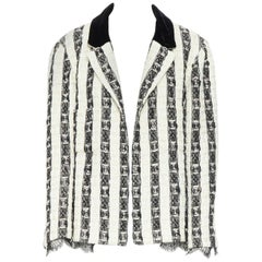 CHANEL 04A black white stripe lesage tweed scallop lace lined jacket FR48