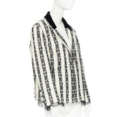 CHANEL 04A black white stripe lesage tweed scallop lace lined jacket FR48