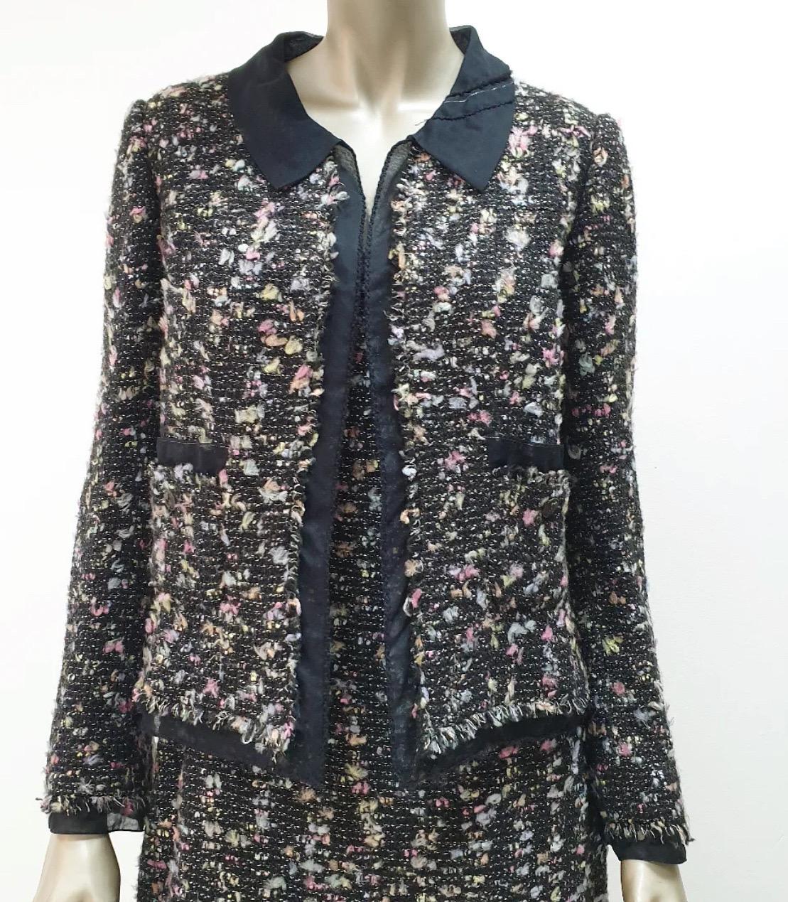Chanel 04A abito giacca in tweed con nastro in chiffon Sz.44 in vendita 4