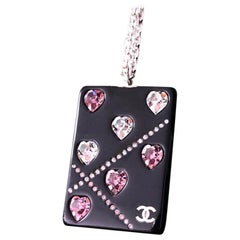 Chanel 04A Pink Crystal Heart CC Acrylic Pendant Necklace