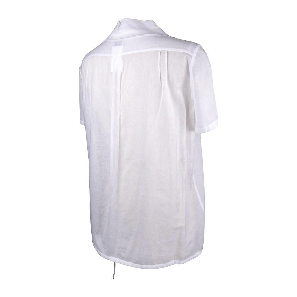 Chanel 04C Top White Cotton Tuxedo Pleating Detail Pearl Buttons 42 / 8 4
