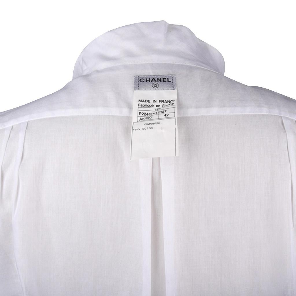 Chanel 04C Top White Cotton Tuxedo Pleating Detail Pearl Buttons 42 / 8 6