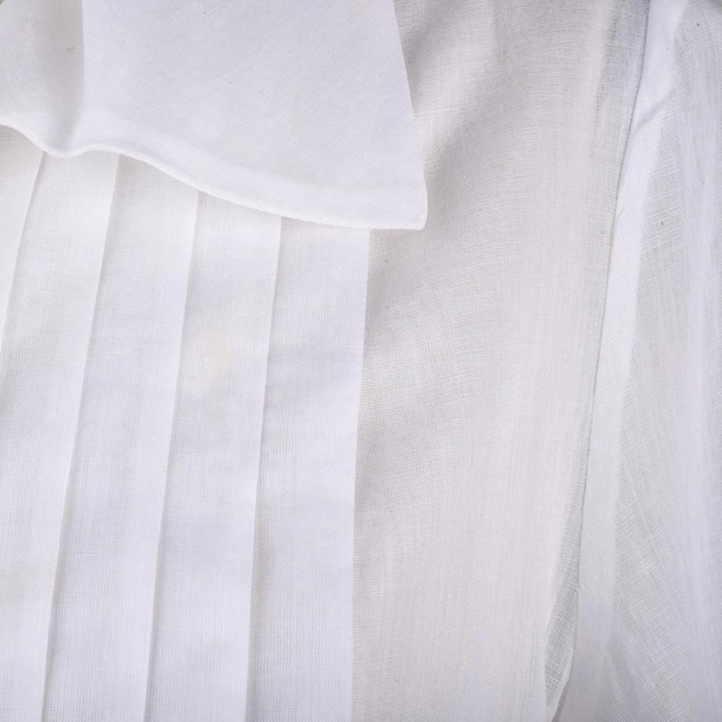 Chanel 04C Top White Cotton Tuxedo Pleating Detail Pearl Buttons 42 / 8 1