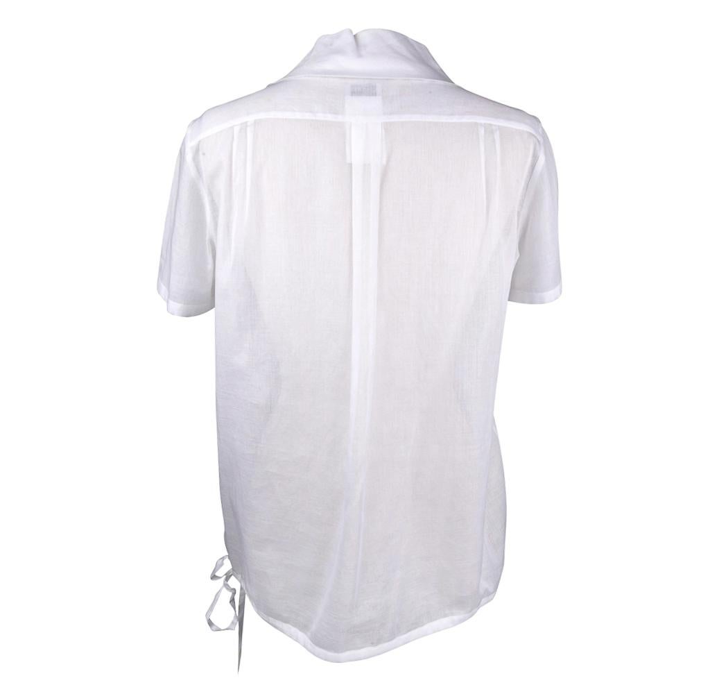 Chanel 04C Top White Cotton Tuxedo Pleating Detail Pearl Buttons 42 / 8 3