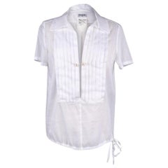 Chanel 04C Top White Cotton Tuxedo Pleating Detail Pearl Buttons 42 / 8