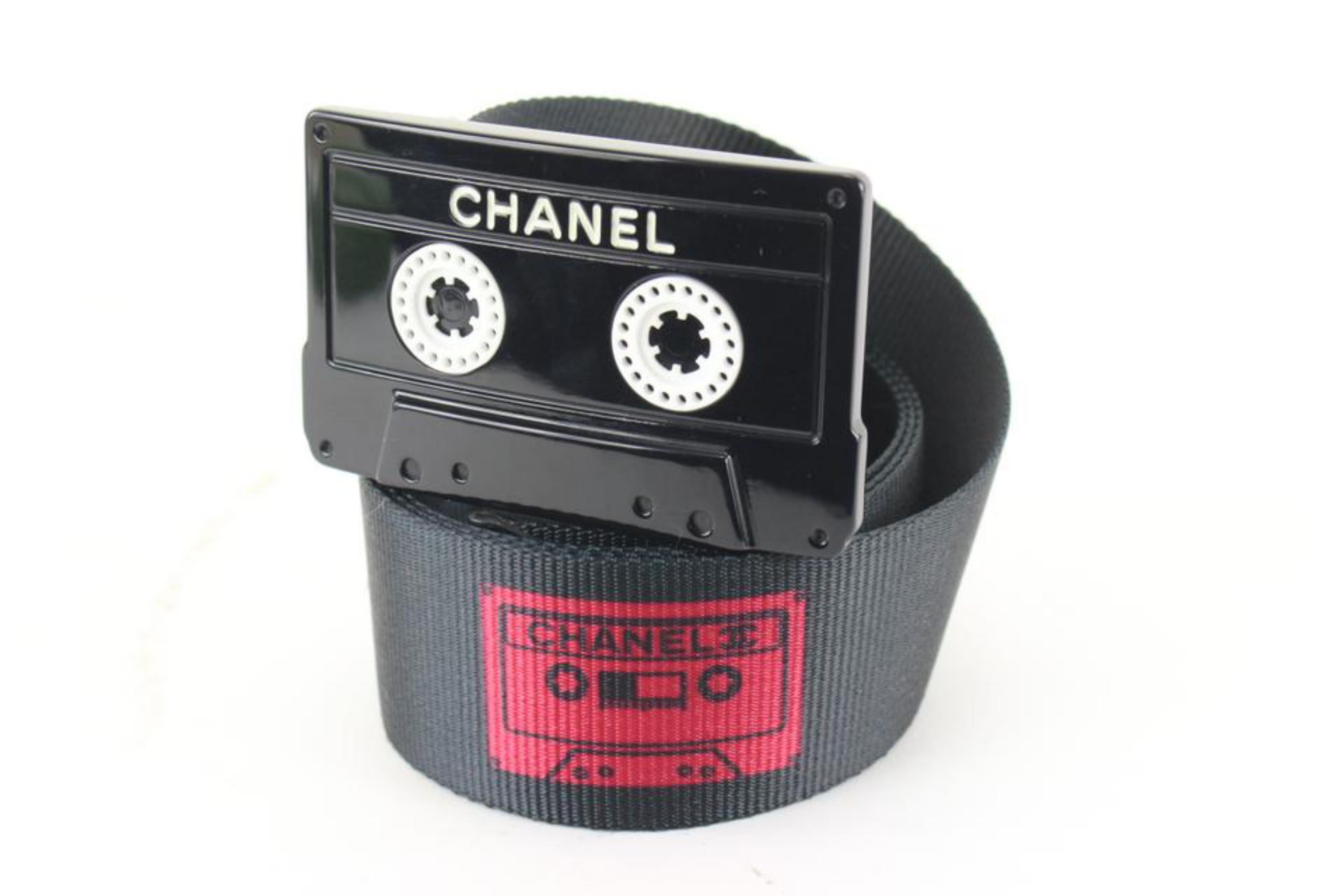 Chanel 04P 85/34 Cassette Tape Motif Belt Black Red Nylon 53ck77s For Sale 7