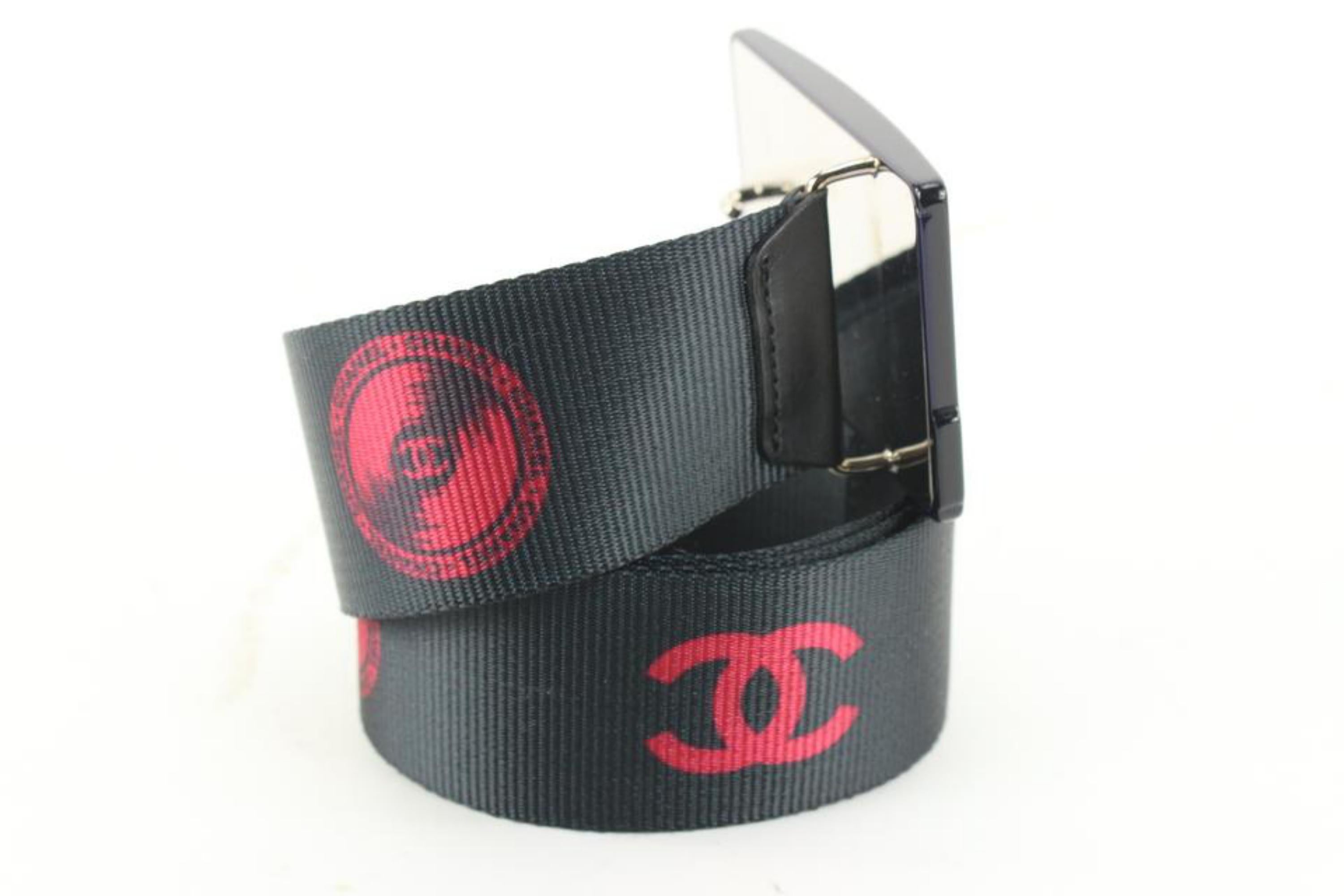 Chanel 04P 85/34 Cassette Tape Motif Belt Black Red Nylon 53ck77s For Sale 2