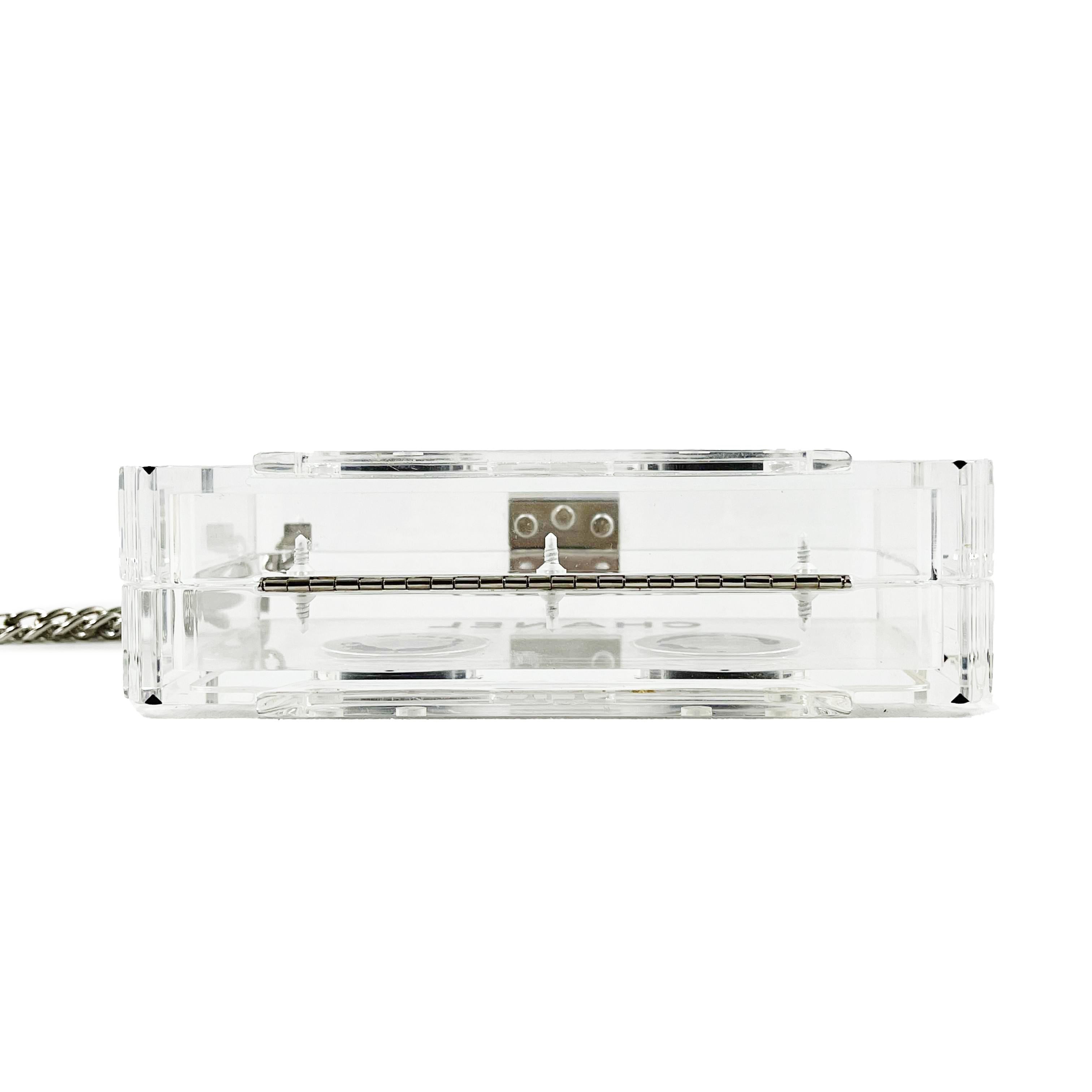 Women's CHANEL - 04P Acrylic Cassette Player Clutch Clear Wristlet CC Rare Minaudiere