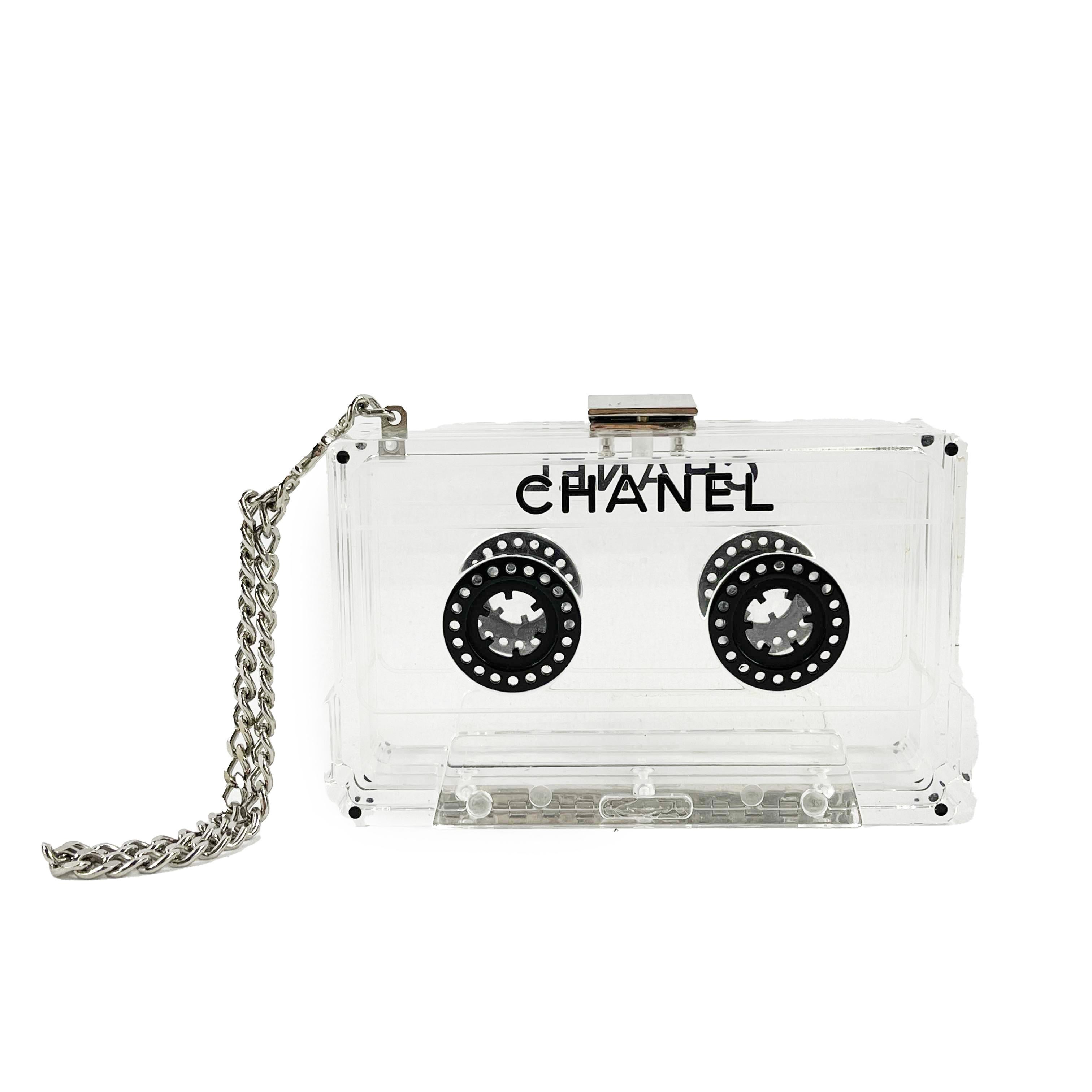 CHANEL - 04P Acrylic Cassette Player Clutch Clear Wristlet CC Rare Minaudiere 2