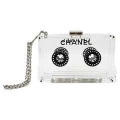 CHANEL - 04P Acryl Cassette Player Clutch Clear Wristlet CC Seltene Minaudiere
