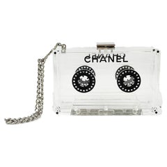 CHANEL - 04P Acrylic Cassette Player Clutch Clear Wristlet CC Rare Minaudiere