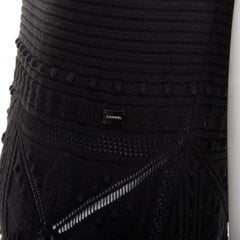 CHANEL 04P black cotton knitted pointelle floral sheer knee dress FR38 M