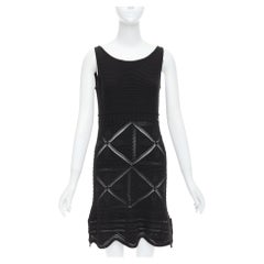 CHANEL 04P black cotton knitted pointelle floral sheer knee dress FR38 M