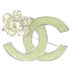 Chanel 04p Crystal Green CC Logo Brooch Pin 78cc727s
