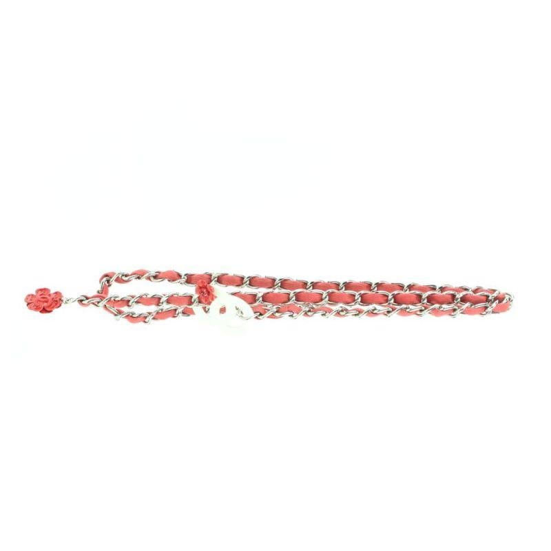 Women's Chanel 04P Red Camellia Chain Belt or Floral Necklace 717ccs323