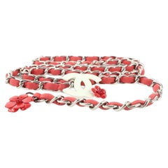 Vintage Chanel 04P Red Camellia Chain Belt or Floral Necklace 717ccs323