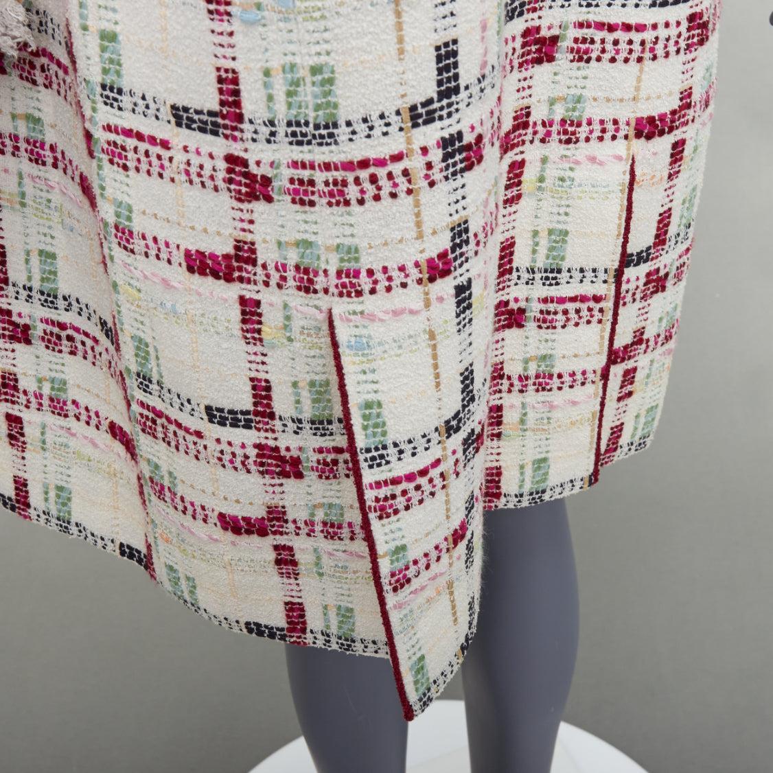 CHANEL 04P Runway beige red crochet CC check tweed long coat FR38 M 3