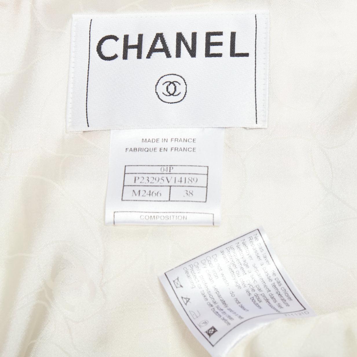 CHANEL 04P Runway beige red crochet CC check tweed long coat FR38 M 4
