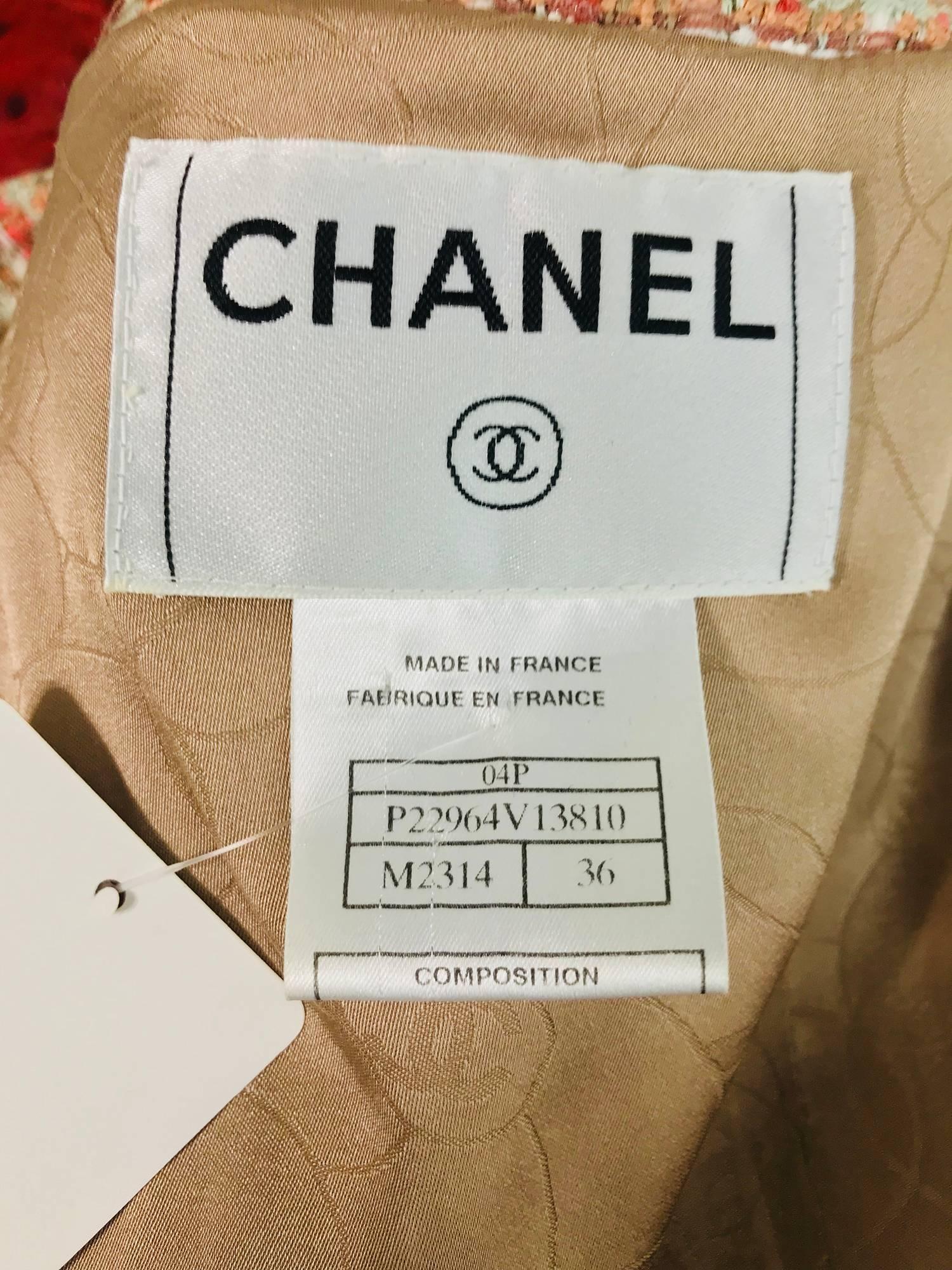 Chanel 04P tweed fringe four pocket jacket with yoke collar 3