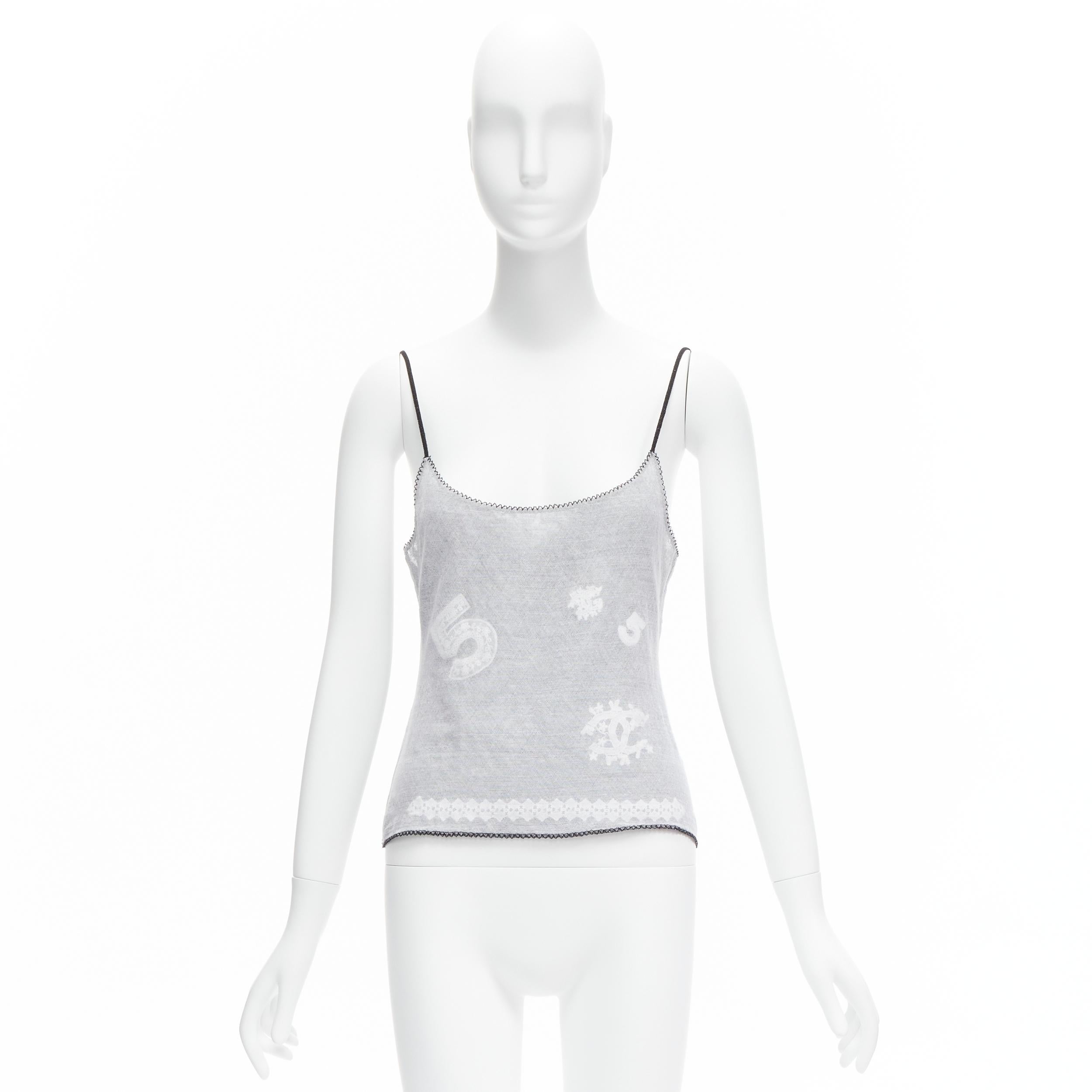CHANEL 04P Vintage No.5 CC canottiera cami bianca trasparente con finiture nere FR40 L in vendita 5