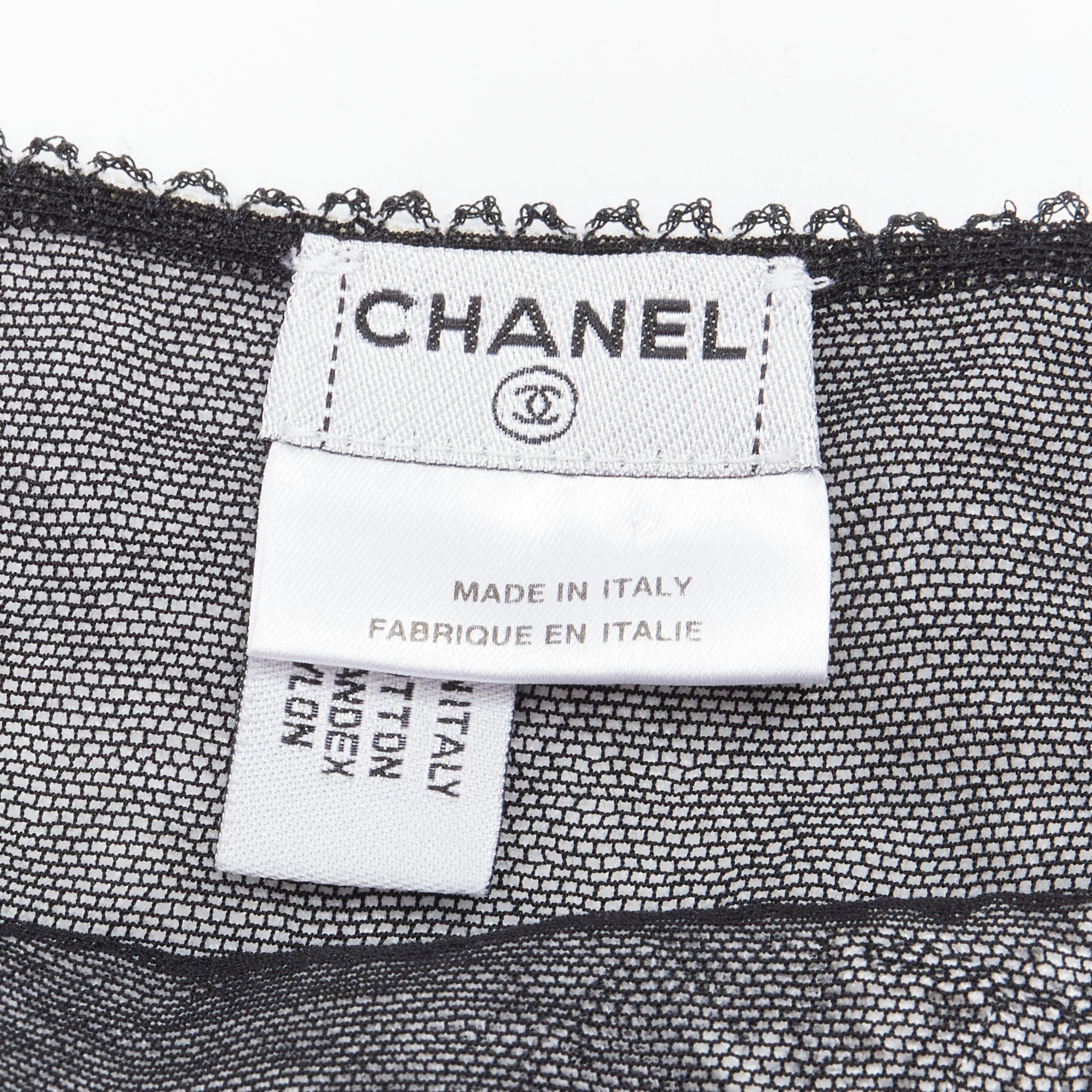 CHANEL 04P Vintage No.5 CC canottiera cami bianca trasparente con finiture nere FR40 L in vendita 4