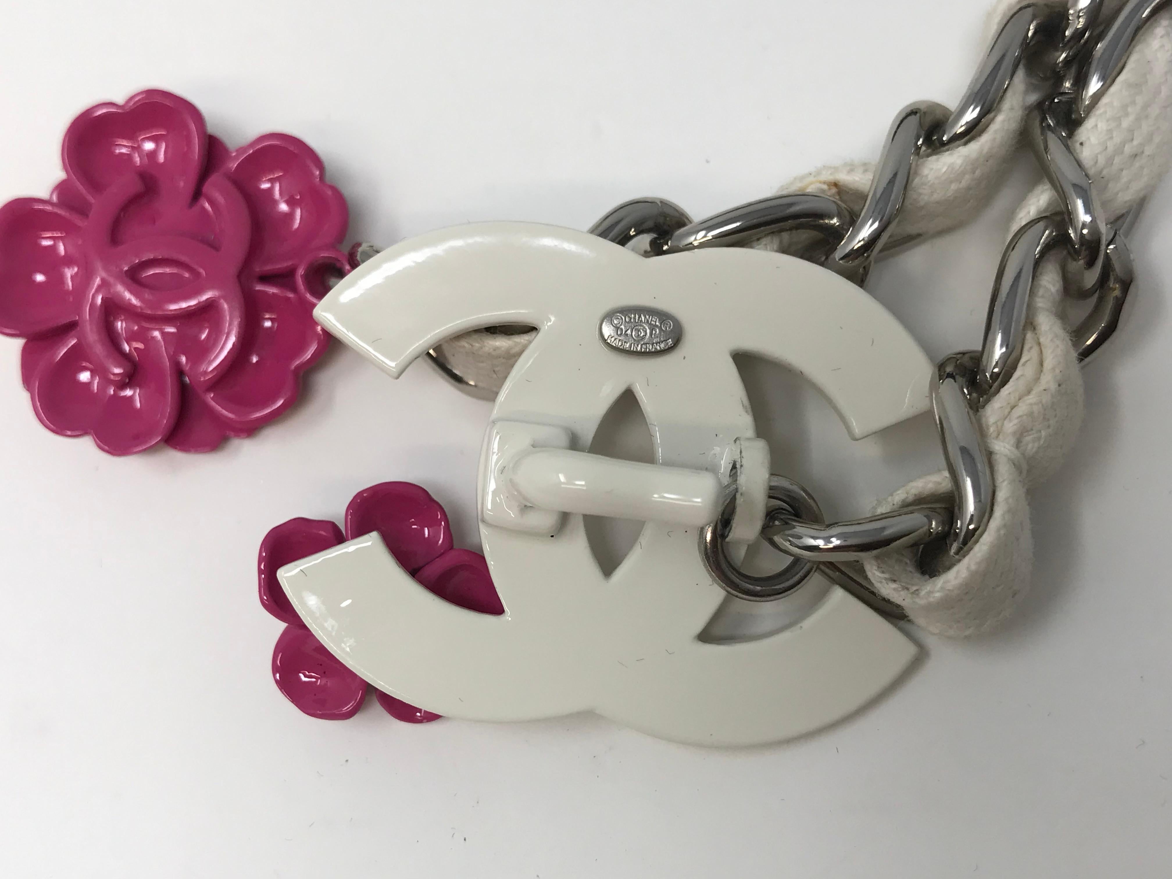 Chanel 04P White Chain Belt or Floral Necklace 1