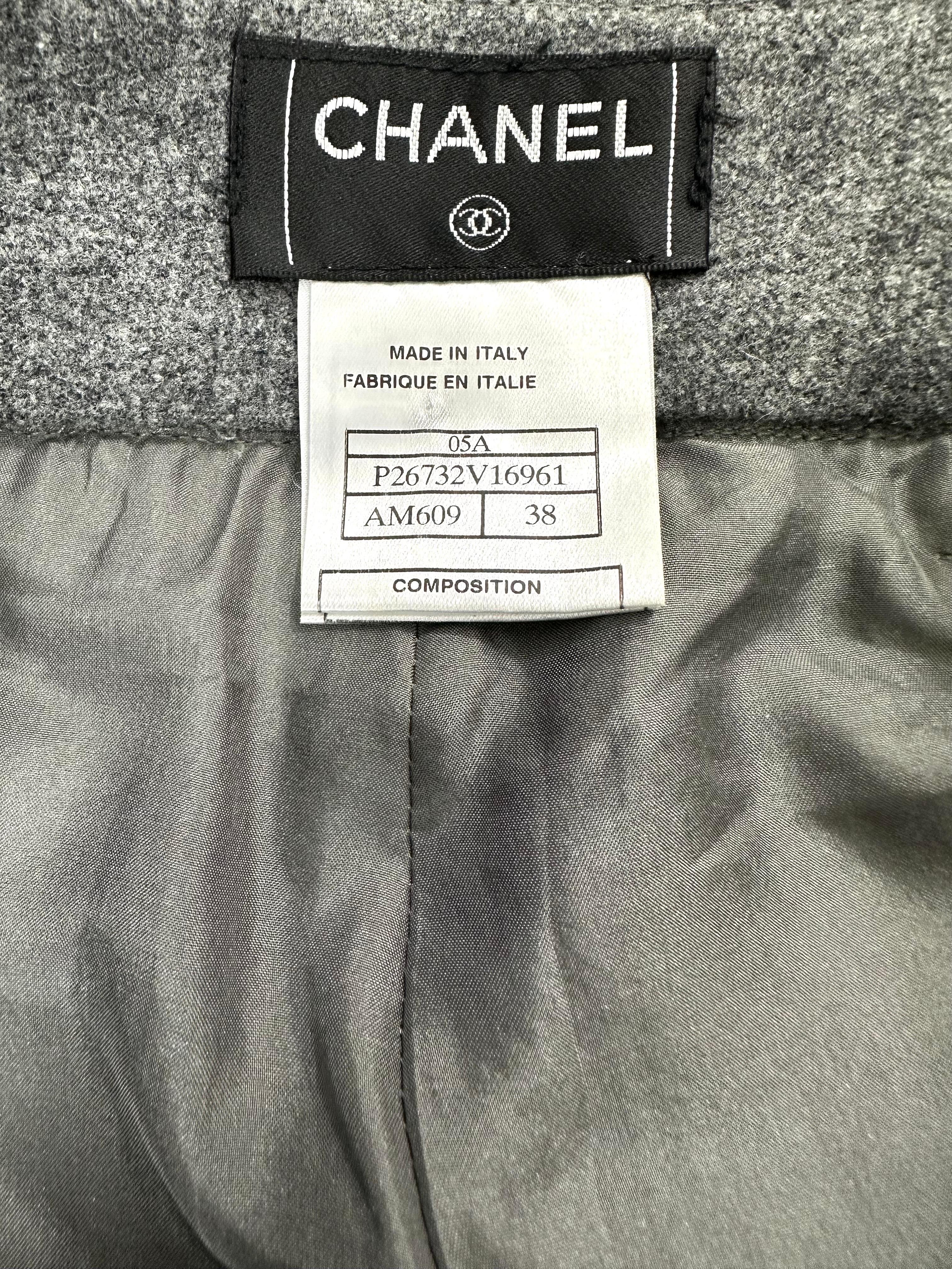 Chanel 05 A Hose aus grauer Wolle Größe 38 im Angebot 6