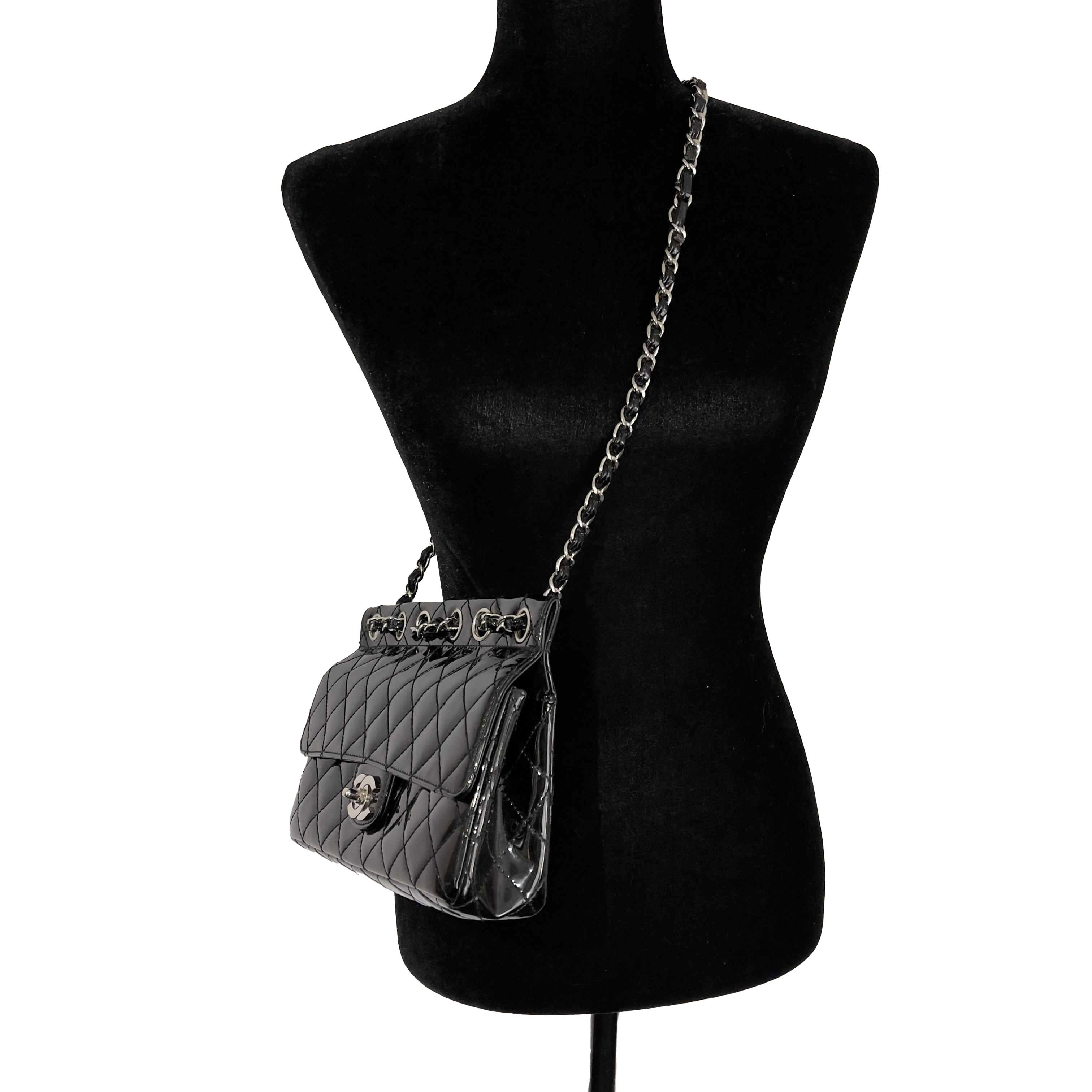 CHANEL 05 Patent Chain Through Flap Bag Quilted - Black / Silver-tone Crossbody 2