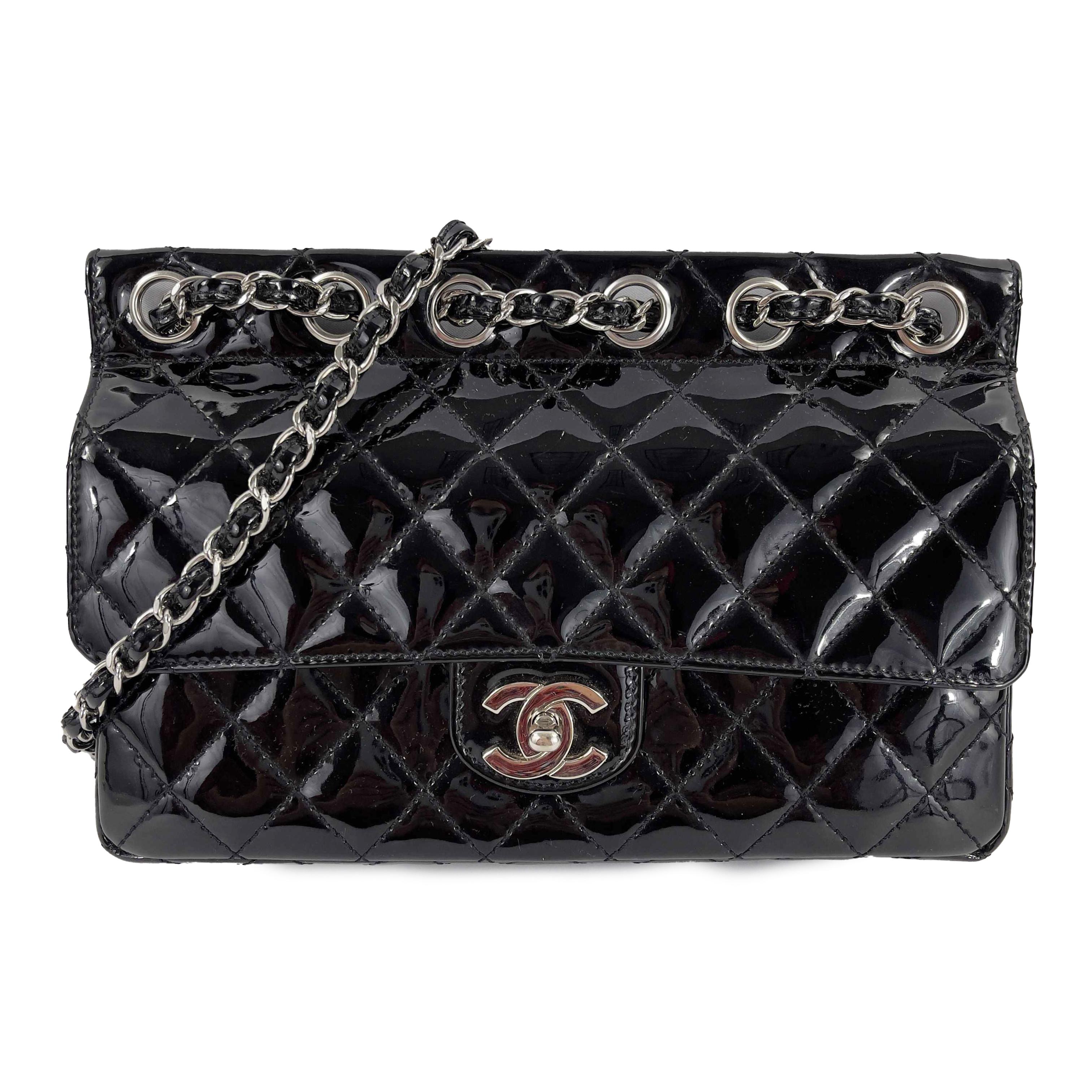 CHANEL 05 Patent Chain Through Flap Bag Quilted - Black / Silver-tone Crossbody 4