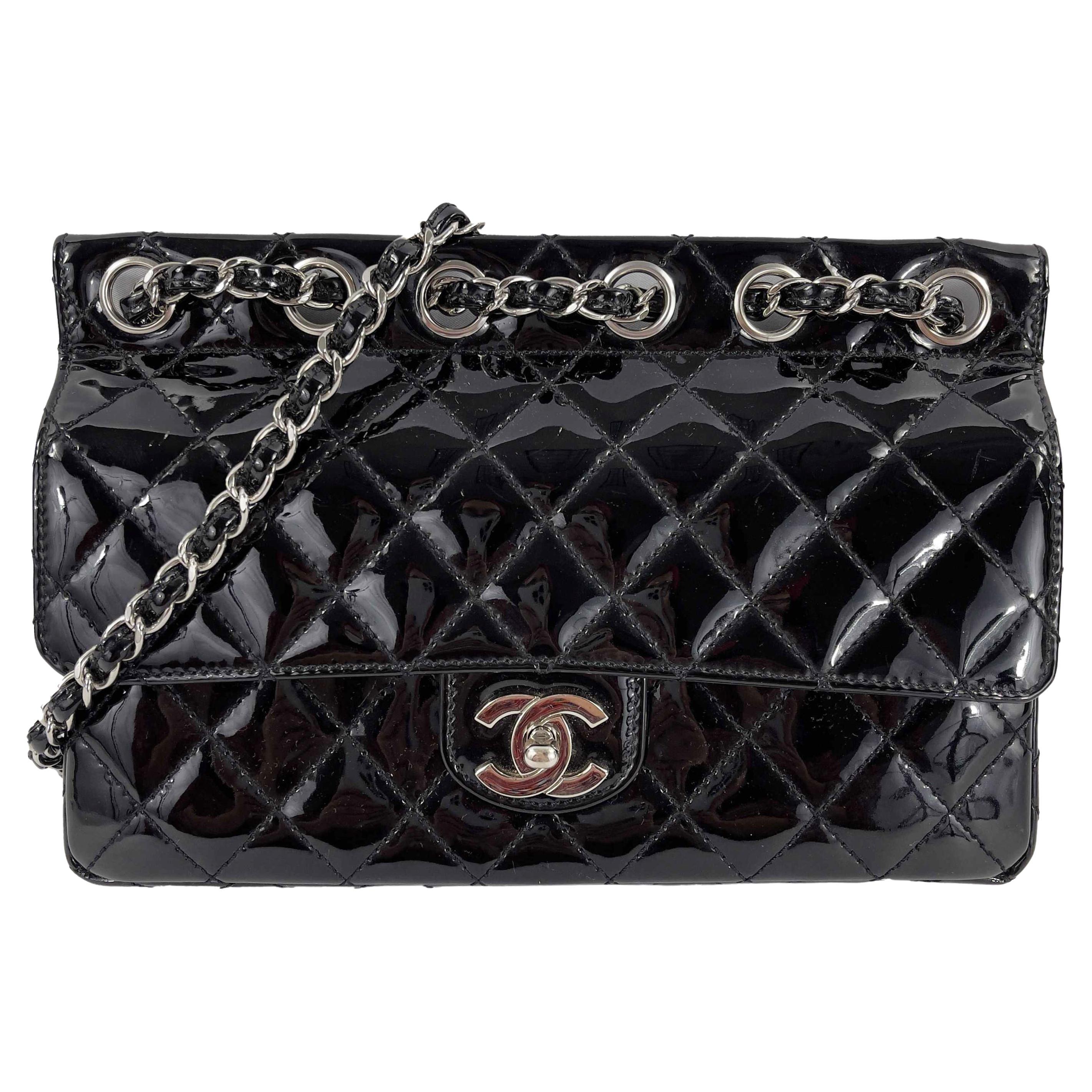 CHANEL 05 Patent Chain Through Flap Bag Quilted - Black / Silver