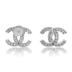 Chanel 0.56cttw Double C Diamond Stud Earrings 18k White Gold