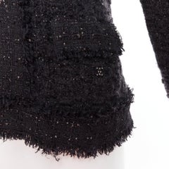 CHANEL 05A black metallic tweed silver CC logo cardigan jacket FR38 M