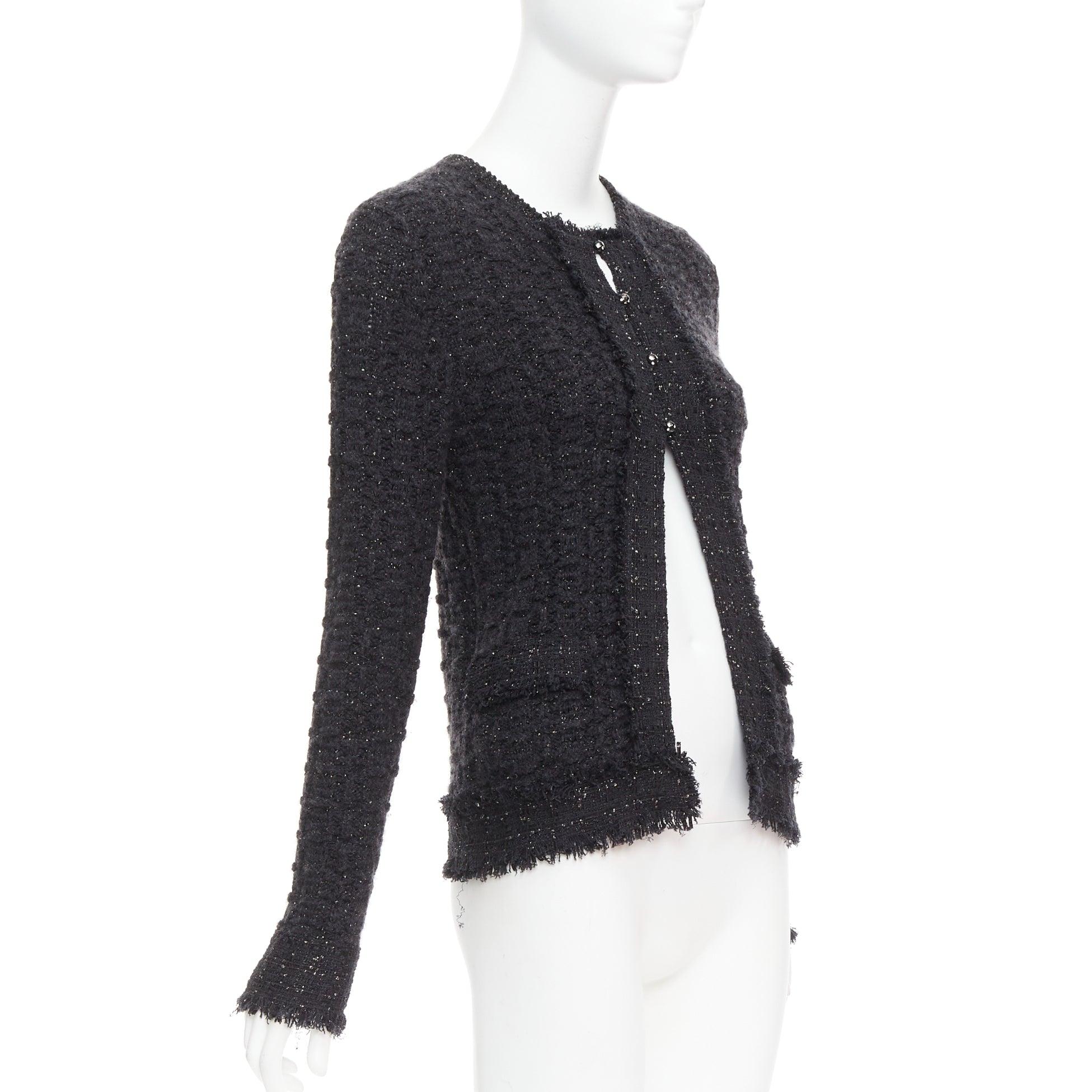 Chanel 05A giacca cardigan in tweed nero metallizzato argento logo CC FR38 M In condizioni ottime in vendita a Hong Kong, NT
