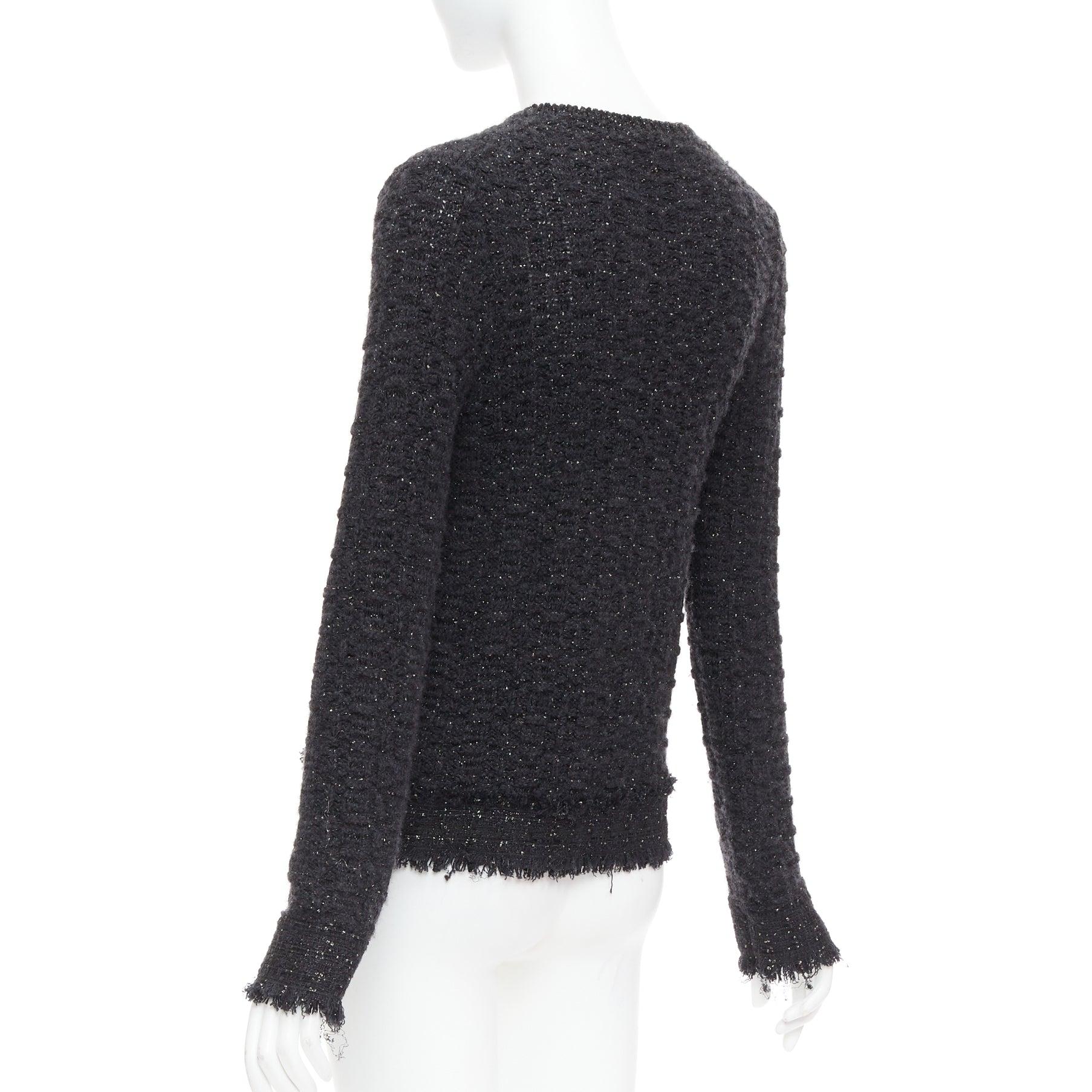 Chanel 05A giacca cardigan in tweed nero metallizzato argento logo CC FR38 M in vendita 2