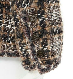 CHANEL 05A braun khaki check boucle tweed 4 pocket prince of wales jacket FR42