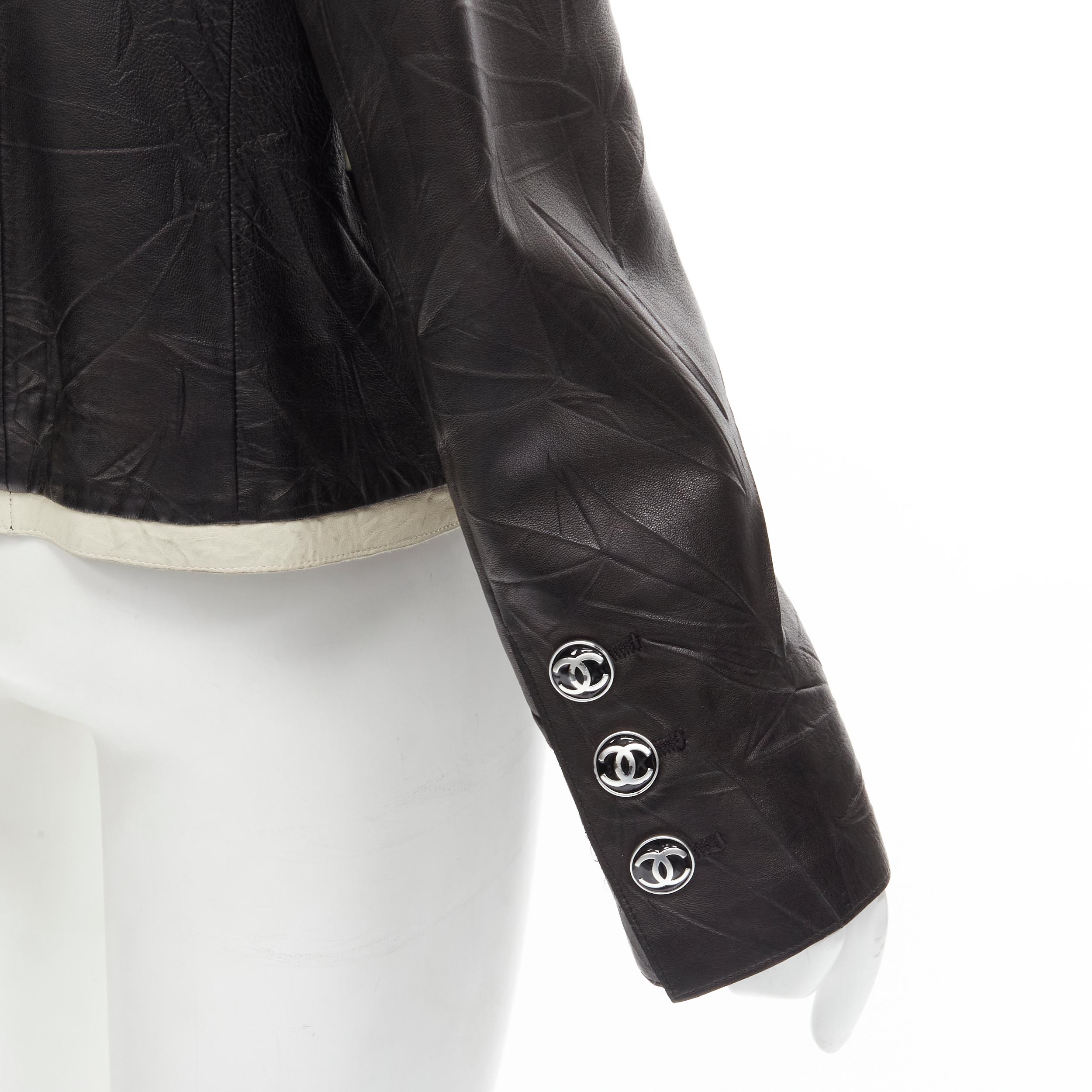 CHANEL 05P black crinkled creased lambskin leather 4-pocket jacket FR40 M 6
