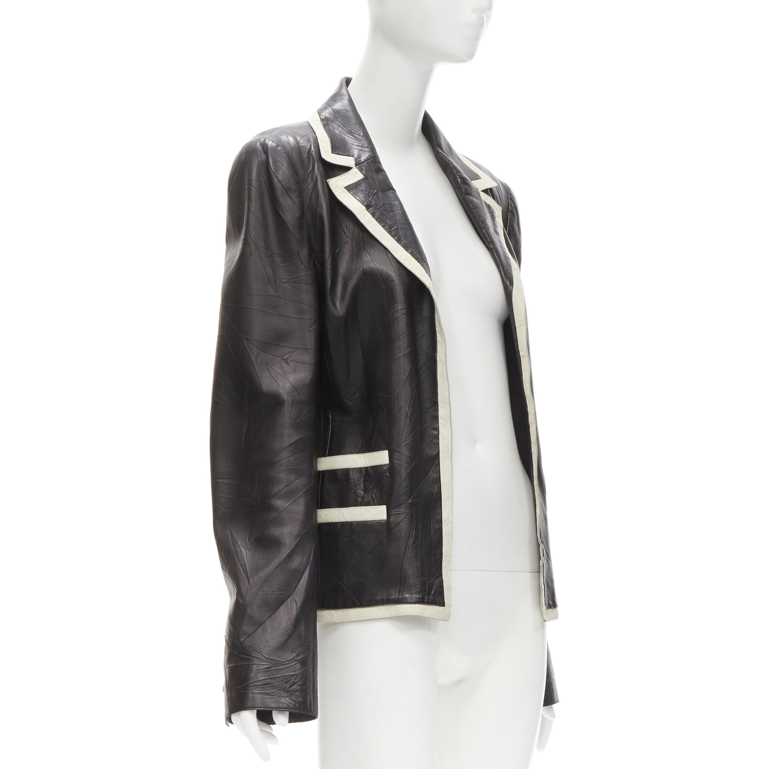 CHANEL 05P black crinkled creased lambskin leather 4-pocket jacket FR40 M In Good Condition In Hong Kong, NT