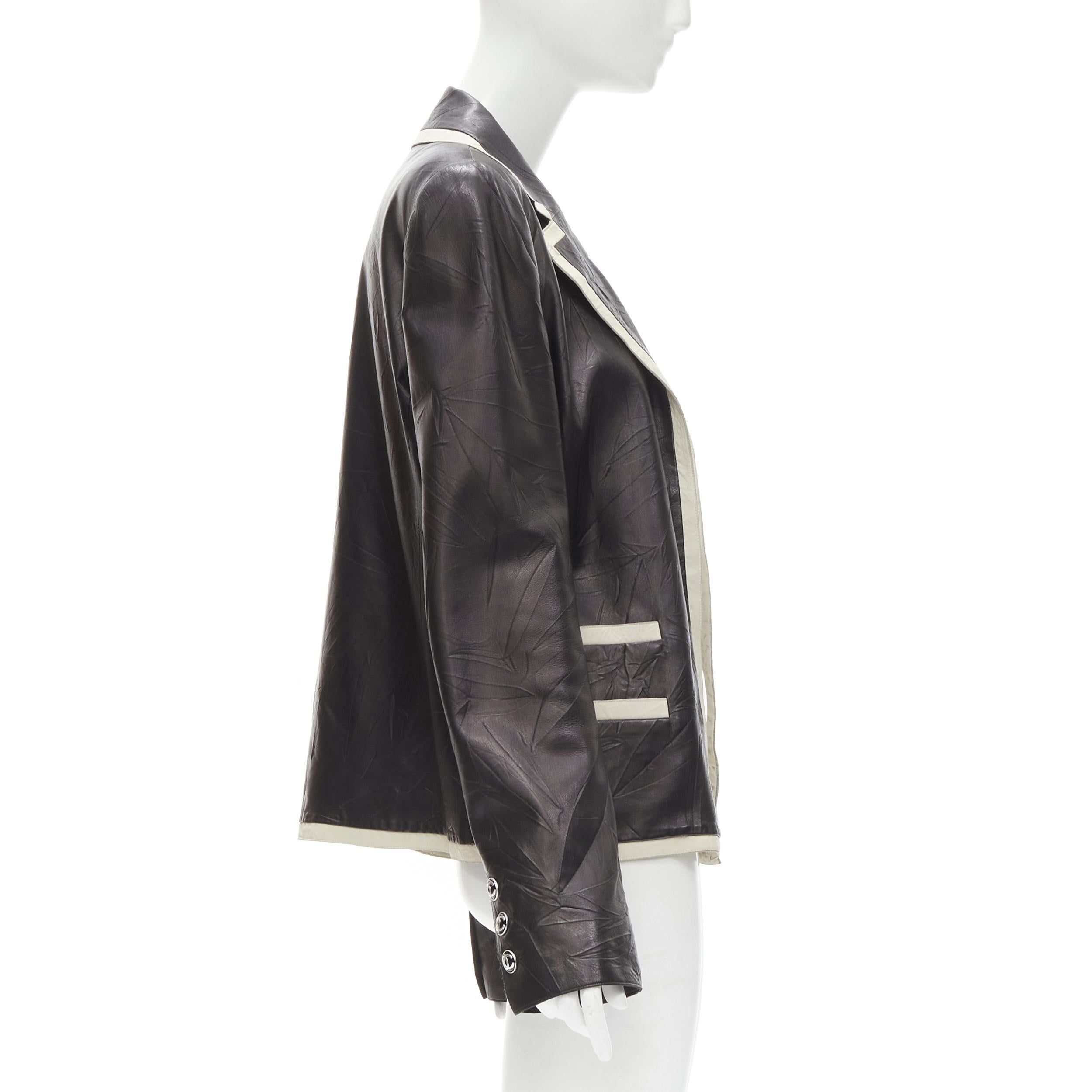 Women's CHANEL 05P black crinkled creased lambskin leather 4-pocket jacket FR40 M