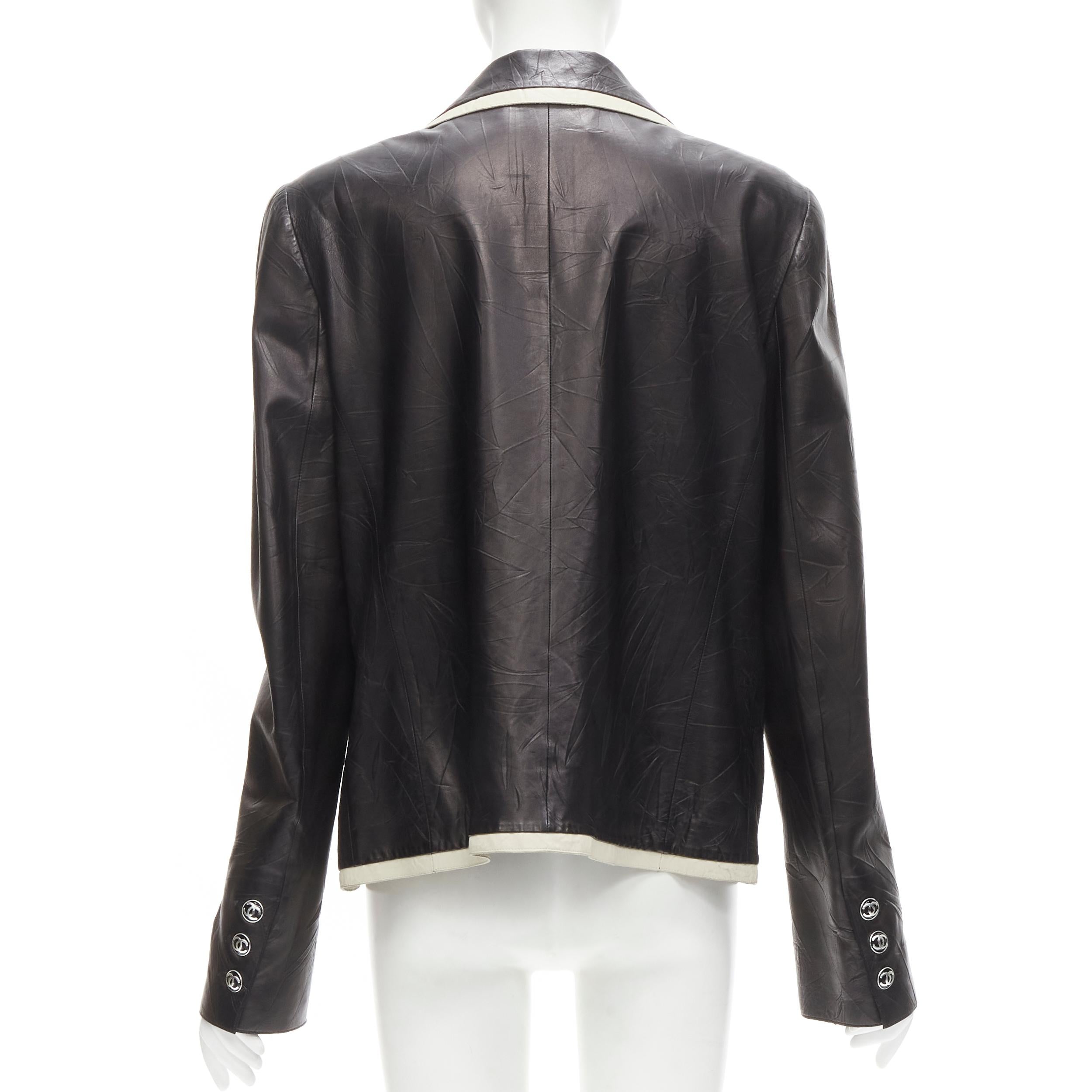 CHANEL 05P black crinkled creased lambskin leather 4-pocket jacket FR40 M 1