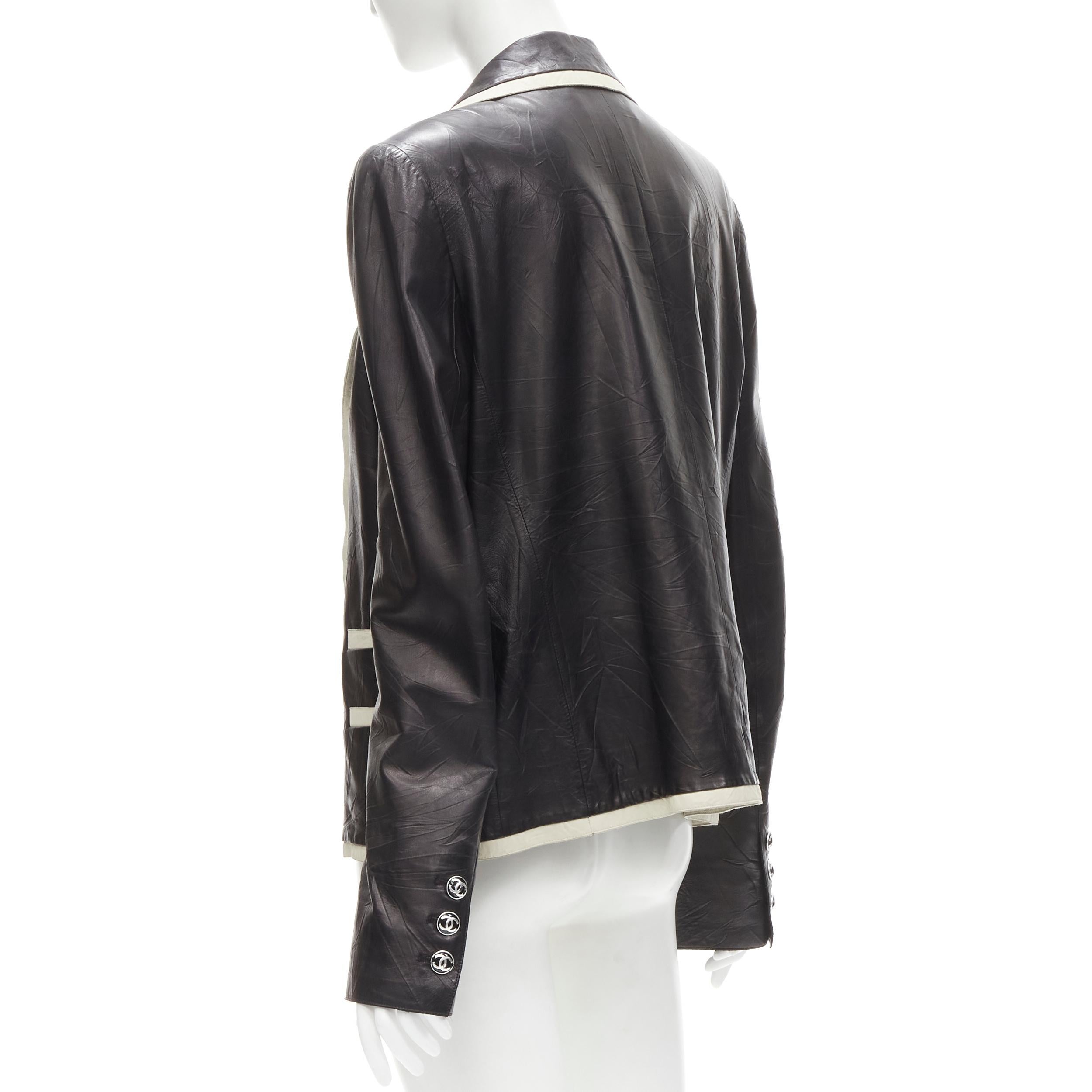CHANEL 05P black crinkled creased lambskin leather 4-pocket jacket FR40 M 2